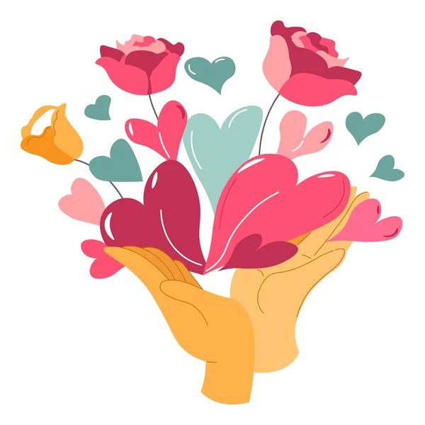Regalo romántico de ramo con flores y globos — Vector de stock