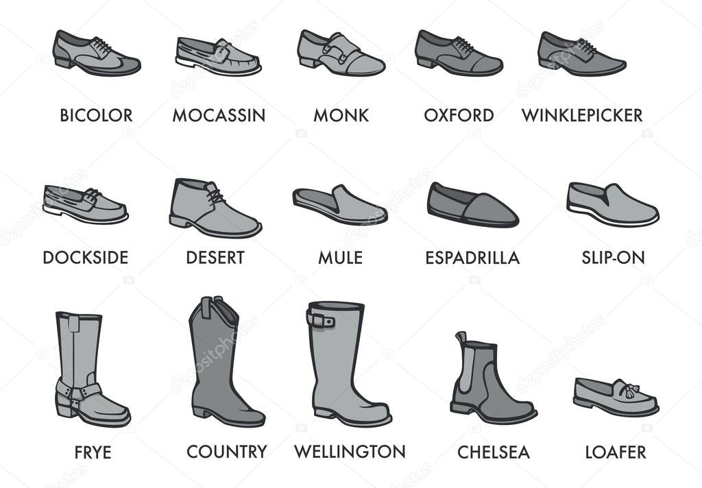 Footwear types of boots for men fashion vector