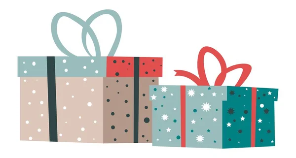 Cadeaus en geschenken in dozen voor Kerstmis en Nieuwjaar — Stockvector