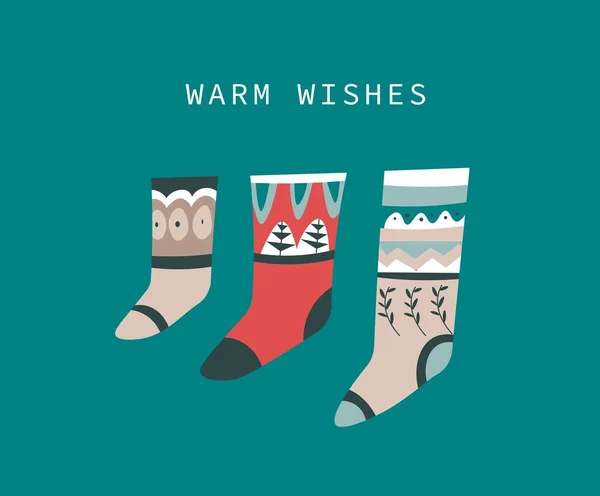 Desejos quentes, meias de malha com padrão de inverno — Vetor de Stock
