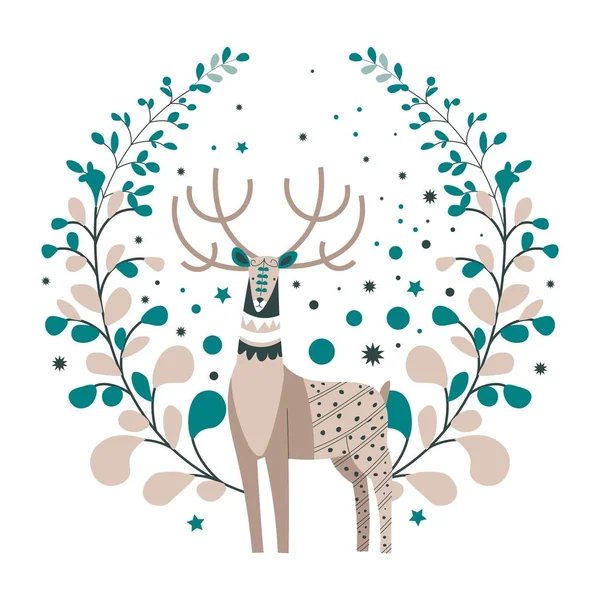 Tarjeta de felicitación de Navidad y año nuevo con ciervos — Vector de stock