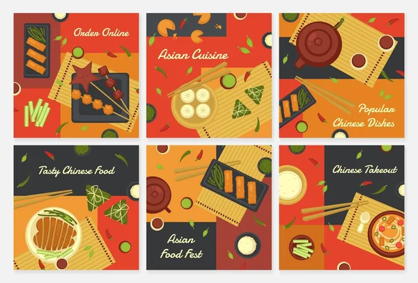 Festival de comida asiática, comida china para llevar, ilustración vectorial. — Archivo Imágenes Vectoriales