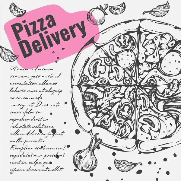 Доставка піци, меню піцерії або ресторану — стоковий вектор