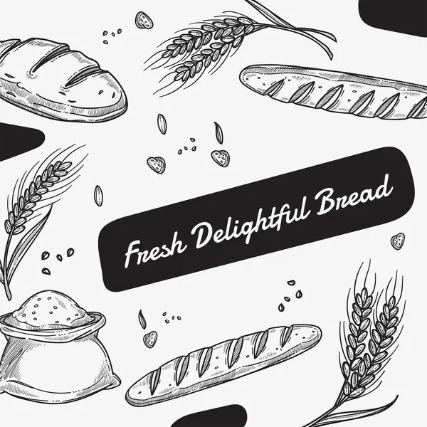 Fresh delightful bread, baguette and bakery shop — Stock Vector