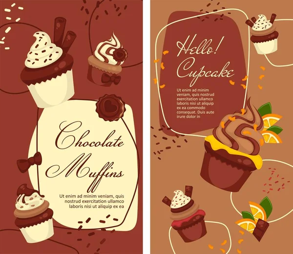 Pekárna a cukrárna, objednané dezerty a muffiny — Stockový vektor
