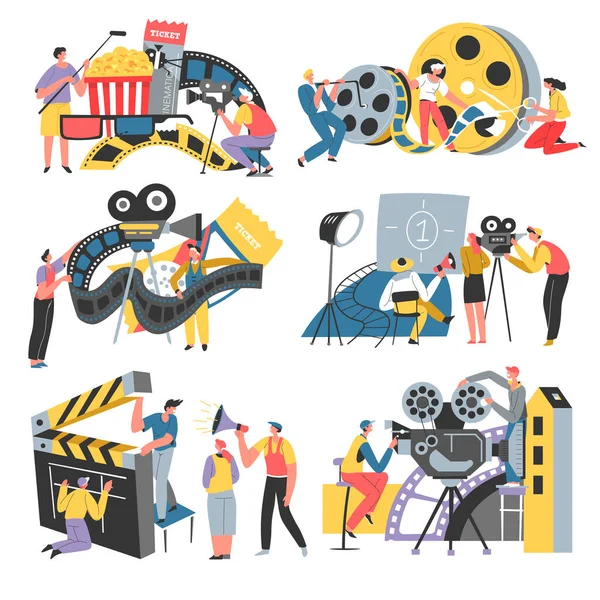 Cinema and filmmaking industry, team and director — Stock Vector