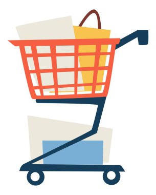 Tramvay, hediye ve çantalarla dolu alışveriş arabası