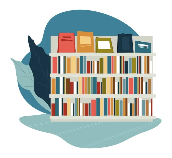 Публікації та книги в книгарні, шкільна бібліотека — стоковий вектор