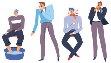 Grip ya da hastalık kapmış, öksürüyor ve hapşırıyor.