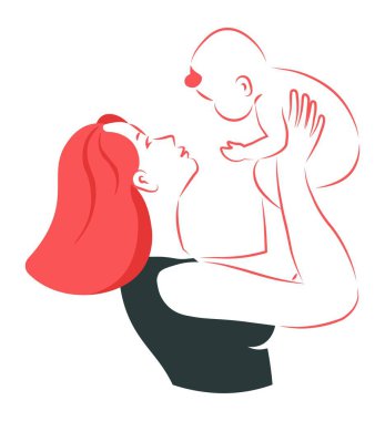 Anne yeni doğmuş çocuk, anne ve bebekle oynuyor.