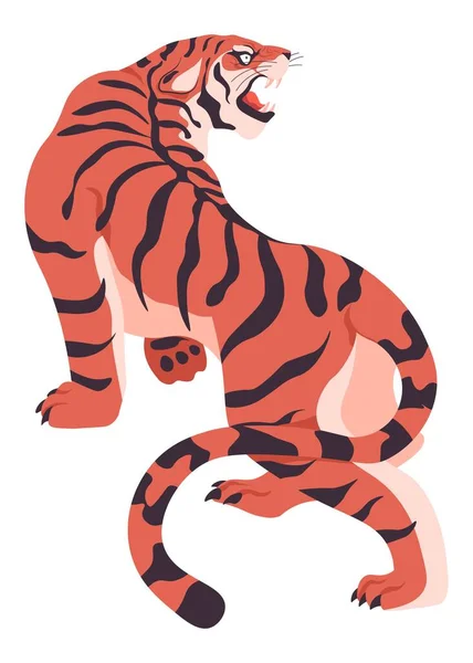 Königlicher bengalischer Tiger mit Streifen auf dem Pelzmantel — Stockvektor