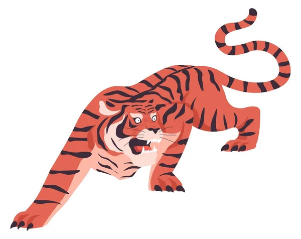 Feroz y peligroso tigre de Bengala rugiendo vector — Vector de stock