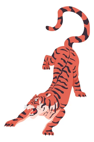 Tigre de Bengala listo para atacar o cazar vector pose — Vector de stock