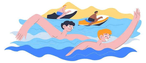 Ludzie pływanie letnie wakacje lub wektor weekendy — Wektor stockowy