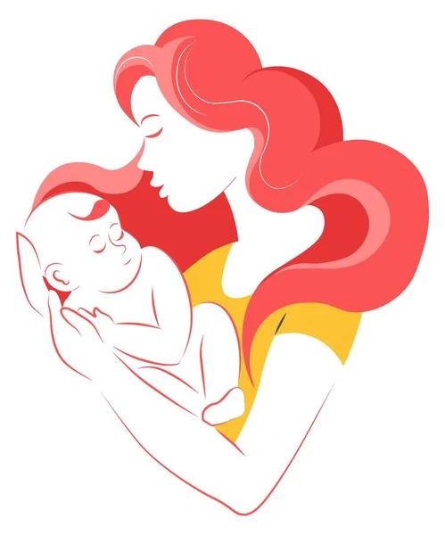 Anne kucağında yeni doğmuş çocuk, anne ve bebek taşıyıcısı — Stok Vektör
