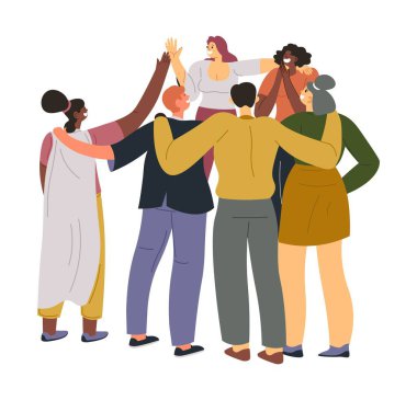 Kutlayan bir grup insan, neşeli insanlar takımı.