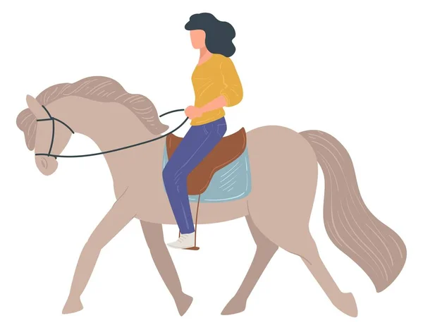 Kvinnlig karaktär ridning häst, hästsport kul — Stock vektor