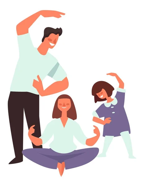Membres de la famille faisant du yoga, vecteur de mode de vie actif — Image vectorielle