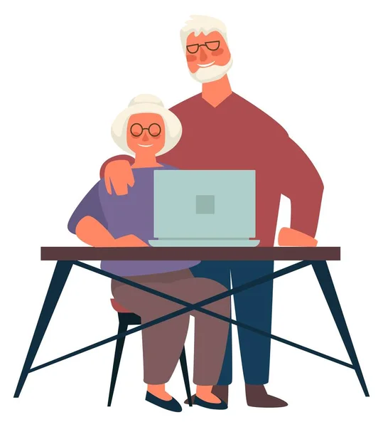 Personas mayores que utilizan las tecnologías modernas portátil — Archivo Imágenes Vectoriales
