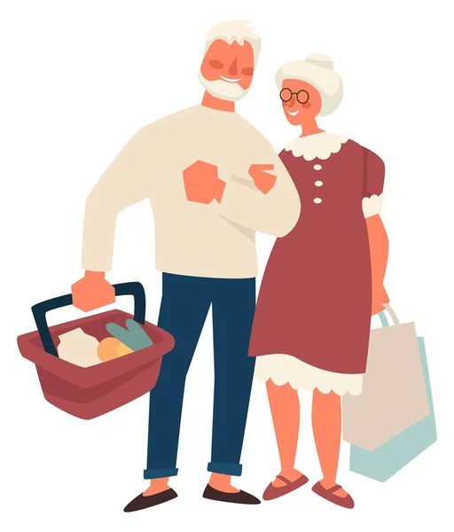Avó e avô com cesta de compras — Vetor de Stock