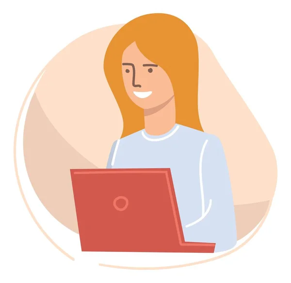 Female character working on laptop, freelancer — Stock Vector