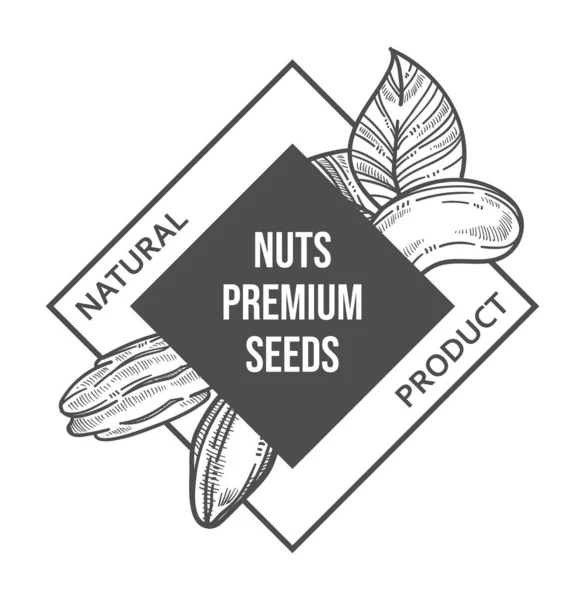 Nuts and premium seeds, natural product label — Stock Vector
