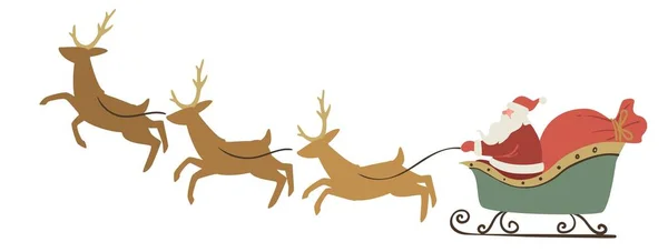 Papá Noel con renos, Nicolás en trineo — Vector de stock