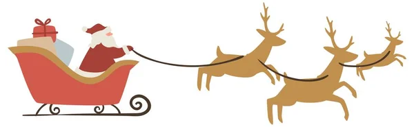 Санта Клаус с коробками и подарками верхом на оленях — стоковый вектор