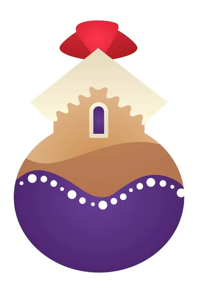 Bauble in de vorm van een huis met kap, kerstdecor — Stockvector
