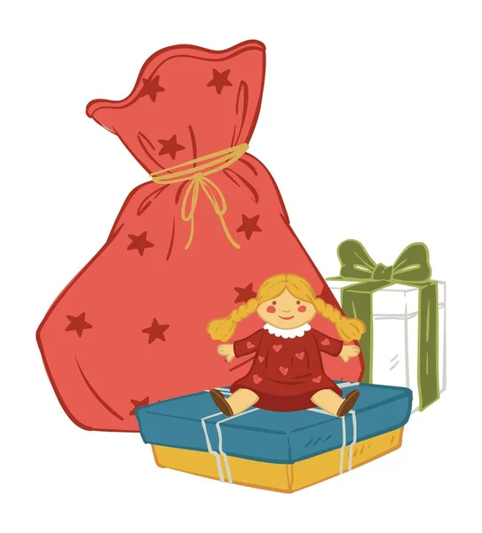 Saco de regalos para Navidad o vacaciones de año nuevo — Vector de stock