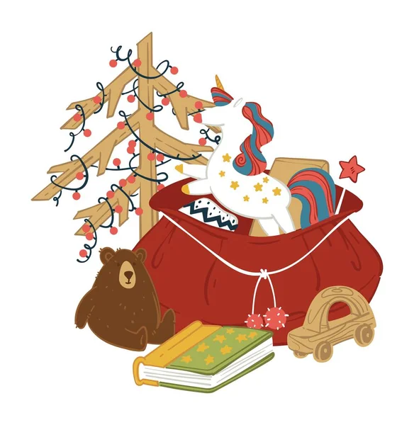 Σάκος Άγιος Βασίλης με παιχνίδια για παιδιά για Χριστούγεννα — Διανυσματικό Αρχείο