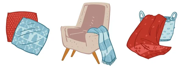 Gezellige sfeer thuis, fauteuil met ruitjes — Stockvector