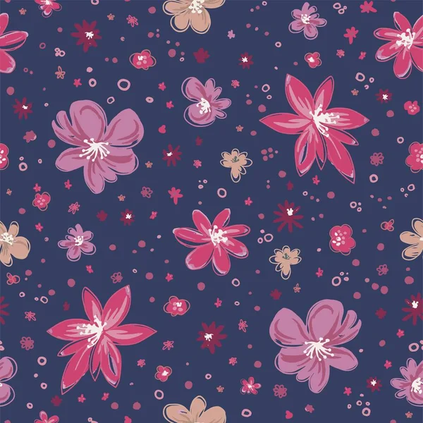 Flowers in blossom, blooming flora print pattern — Vetor de Stock