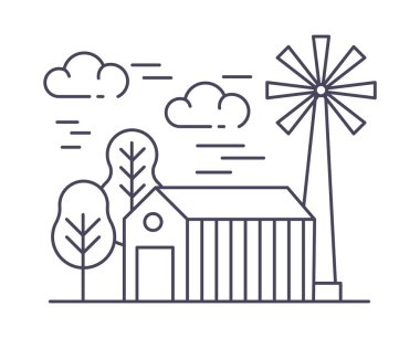 Köydeki çiftçilik, tarım değirmeni ve atlar.