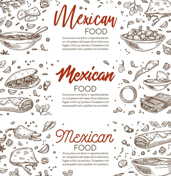 Comida mexicana, menú o folleto para cafetería o restaurante — Vector de stock