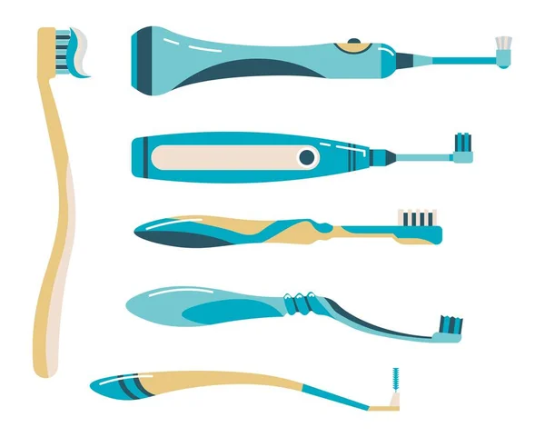 Elektrikli diş fırçası ve düzenli fırça çeşitliliği — Stok Vektör