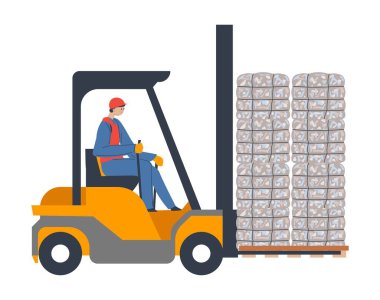 Forklift or loader used for transporting boxes clipart