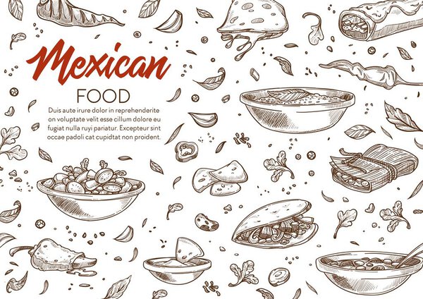Mexican food recipes dishes in menu advertisement