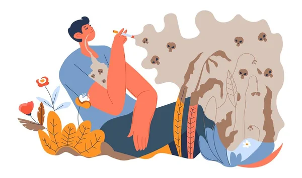 Uomo fumare cattive abitudini dannose per la salute e il corpo — Vettoriale Stock
