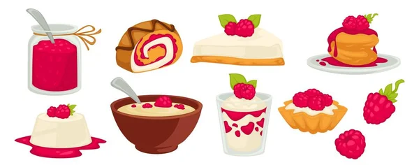 ラズベリージャムとケーキ、パンケーキとロールベクトル — ストックベクタ