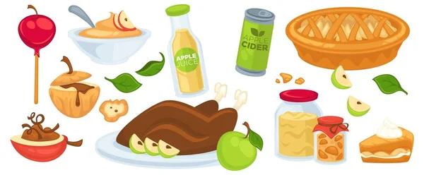 Manzana utilizada en la cocina variedad de platos y bebidas — Vector de stock