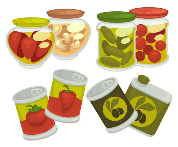 Marinated cucumbers and tomatoes, peppers vector — Stockový vektor