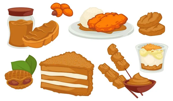 Peanut butter cookies and cakes, desserts sweets — Vector de stock