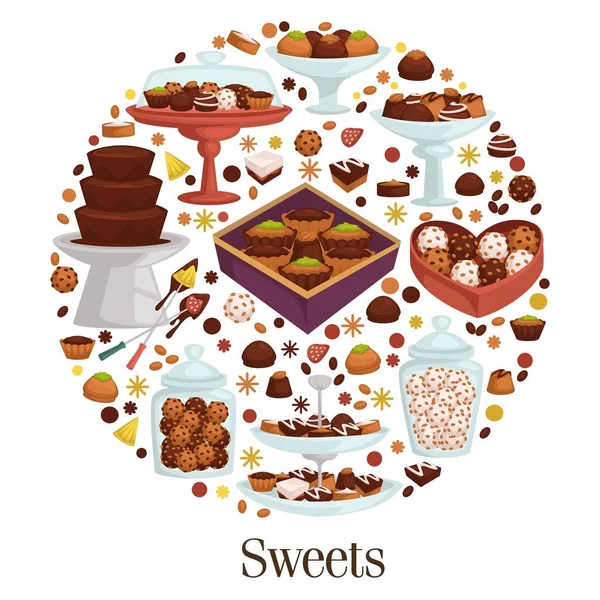 Sweets in bakery shop or candy store, cookies — стоковый вектор