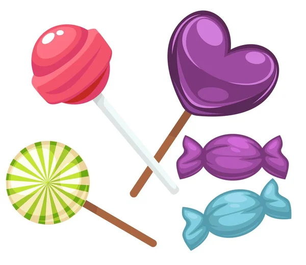 Lollipop candies, sweets and dessert caramel set — Stockový vektor