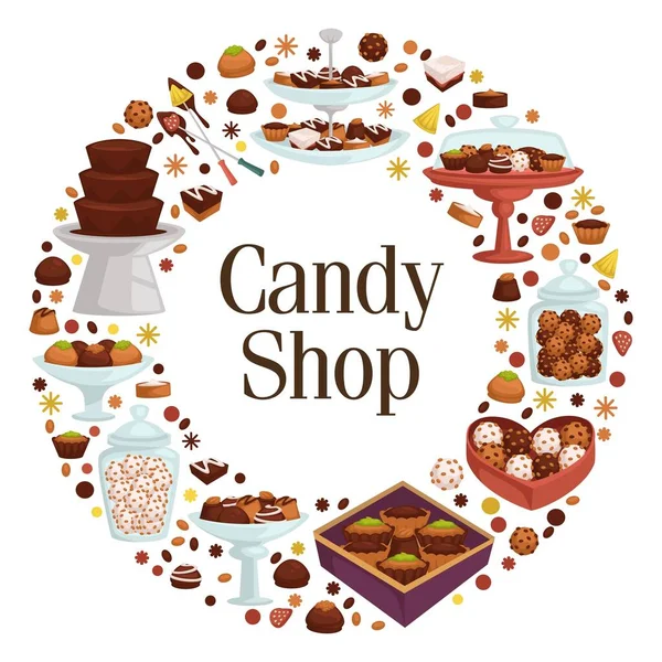 Candy shop store or shop with assortment of sweets — стоковый вектор