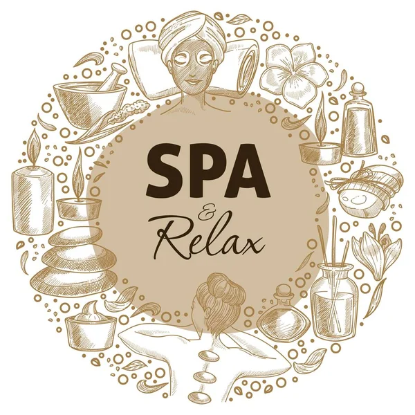 Spa and relax, beauty day and rest circle banner — Stok Vektör