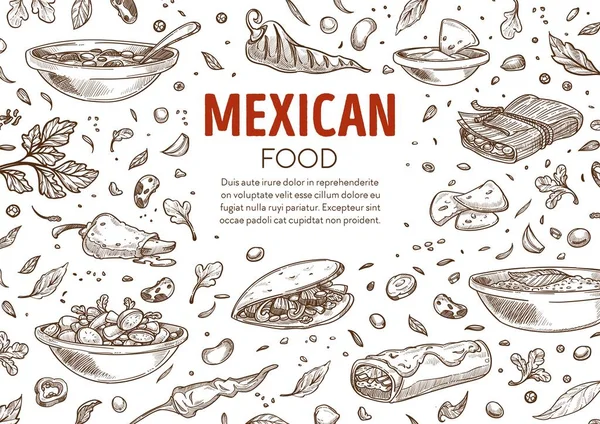 Mexican traditional food and dishes menu vector — Vettoriale Stock