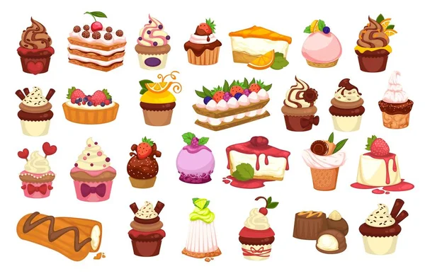 Cakes and pastry confectionery, sweets and desserts — 스톡 벡터