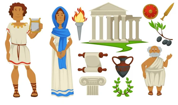 Ancient greece culture, clothes and architecture — Vector de stock